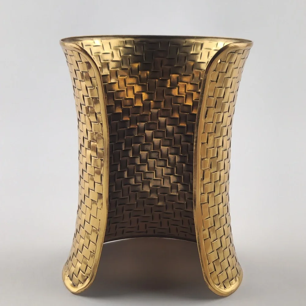 Gold Tone Extra Wide Textured Statement Cuff Bracelet Woven Boho Chic